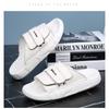 Mens Genuine Leather Slide Sandals Outdoor Slip-On Flat Shoes With Non-Slip Sole