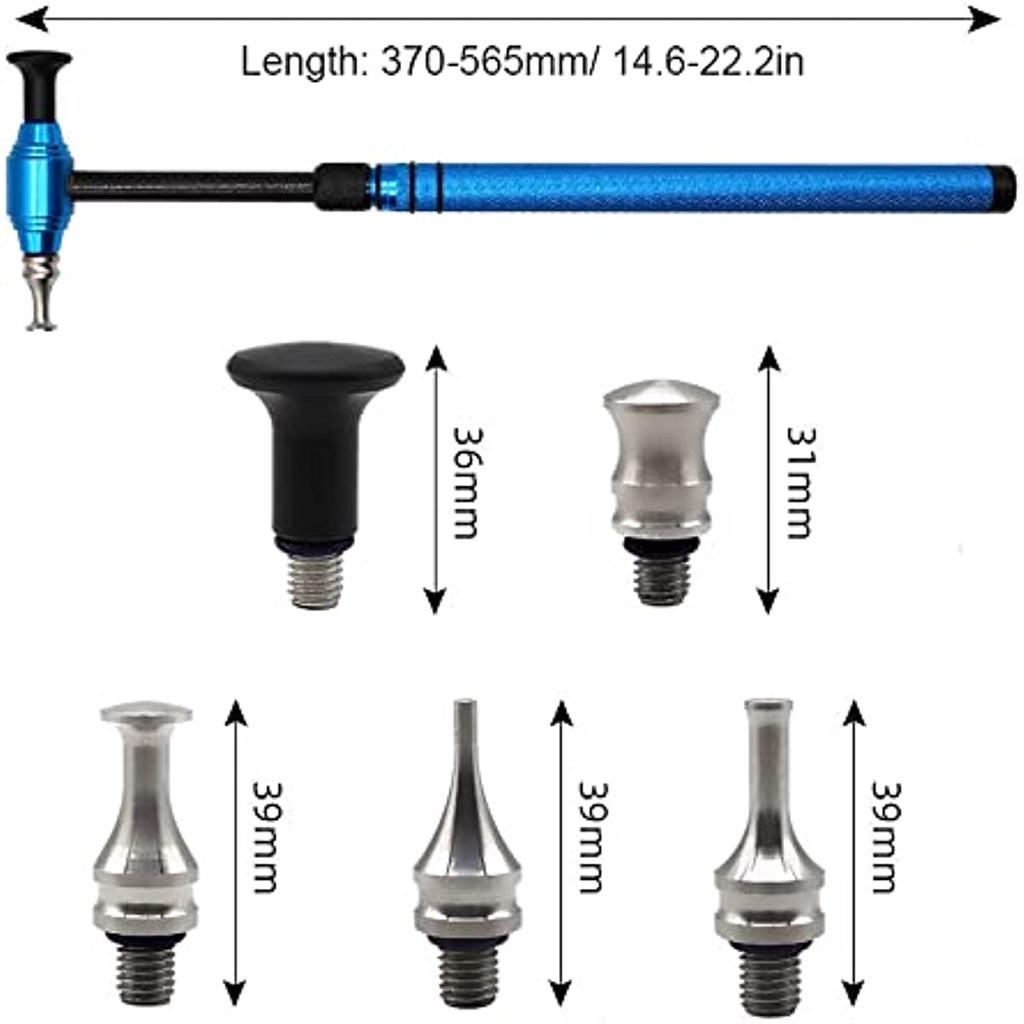 Устройство для ремонта вмятин Инструмент для ремонта вмятин на автомобиле Телескопический молоток из алюминиевого сплава с 5 ударными головками Набор инструментов для удаления вмятин без покраски, 39 x 6 см