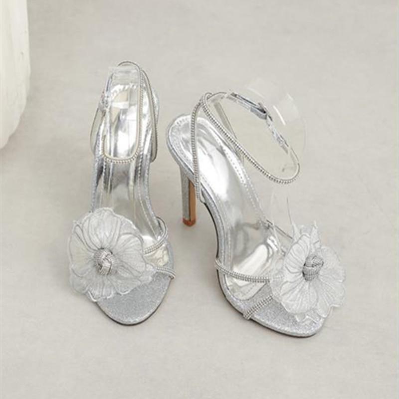 Модные модные босоножки на каблуке с вышивкой стразами и цветами, женские сексуальные тонкие каблуки, летние элегантные туфли с пряжкой и пяткой