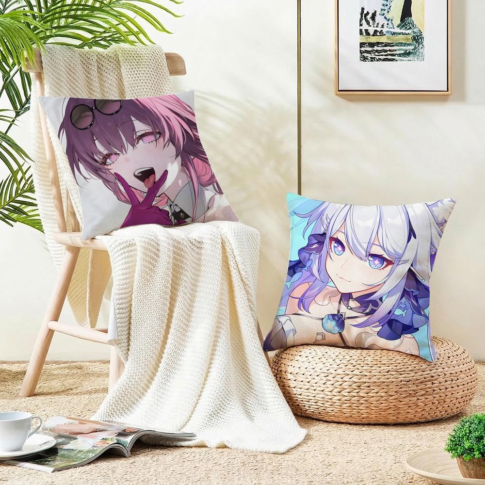 Futuristic HHonkai Star RailS Cushion Cover Breathable and skinfriendly linen pillowcase square removable and washable cushion