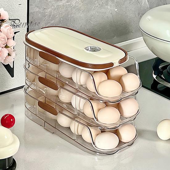 Автоматический вращающийся контейнер для яиц, ящик для хранения в холодильнике, пищевой, без BPA, прозрачный, штабелируемый, органайзер для холодильника с крышкой
