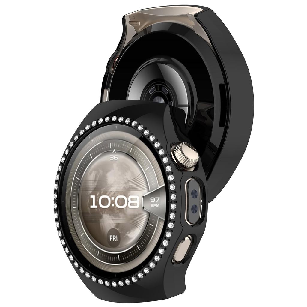 For Huawei Watch 5 46mm Watch Case Rhinestone Decor Hollow Electroplating PC Watch Cover