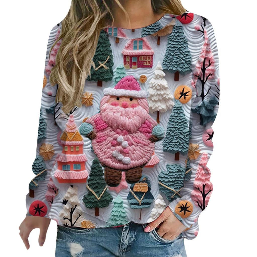 Ugly Christmas Sweatshirts For Women Cute Graphic Printed Sweatshirt Long Sleeve Round Neck Pullover Tops Tee Female Clothes