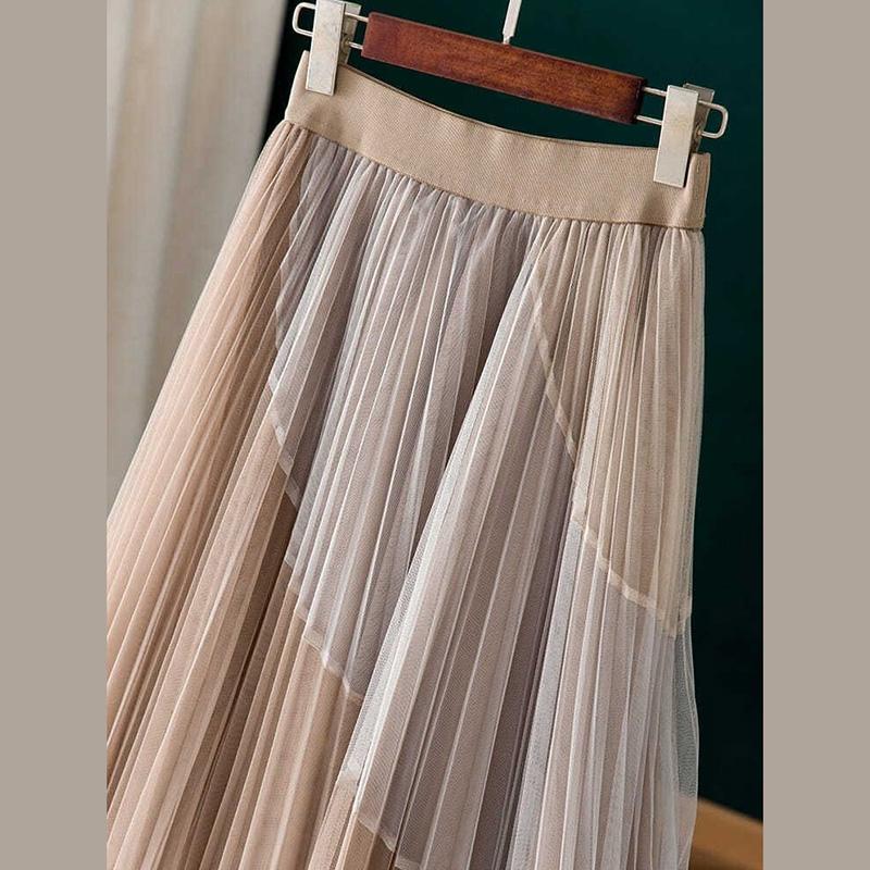 Плиссированная марлевая юбка с принтом, высокая талия, эластичная талия, юбка средней длины с большим подолом, кружевная юбка трапециевидной формы со спиральной цветной строчкой