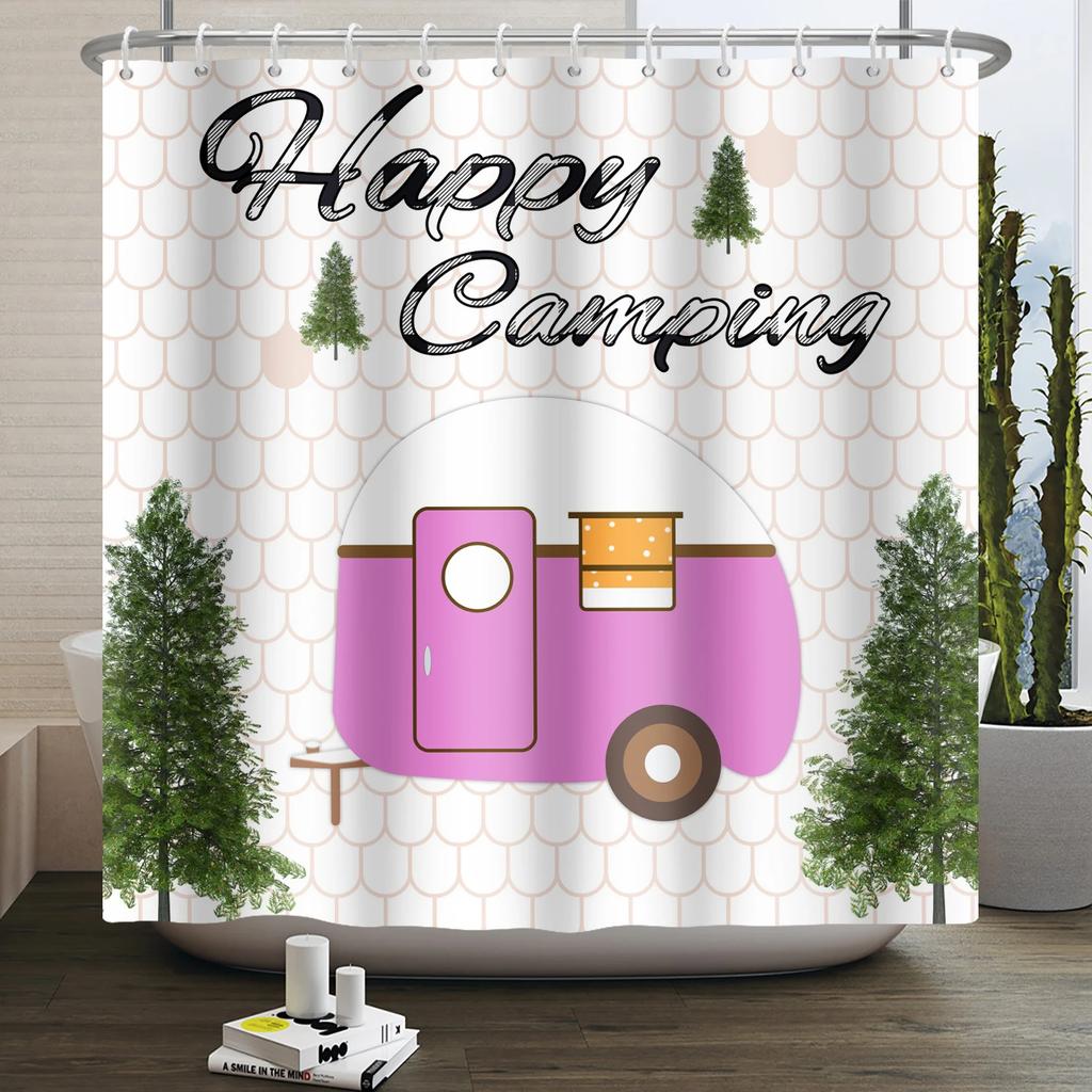 Занавеска для душа Кемпер Счастливый Кемпер Прицеп Автомобиль Автодом Лес Гора Палатка Кемпинг Ванная Занавеска для душа Водонепроницаемая Занавеска для ванны
