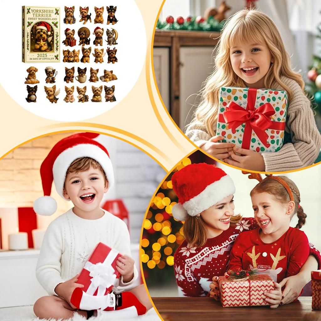 Йоркширский терьер 24 дня Адвент-календарь 2D акриловые украшения Рождественские украшения на собачью тематику для зеркала, елки, дома, рождественские подарки