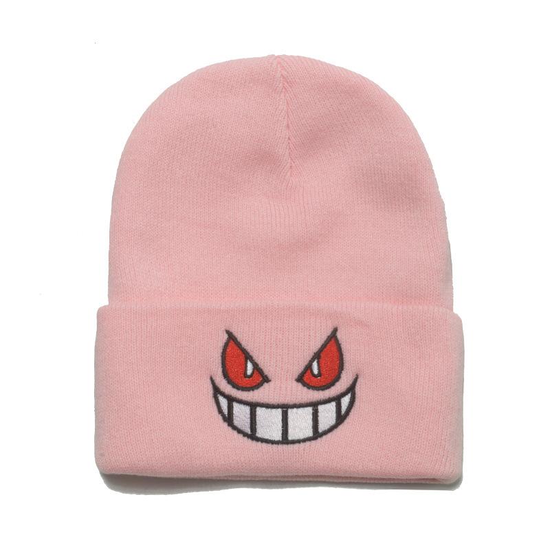Beanie Anime Cartoon Big Mouth Red Eyes Embroidery Knitted Hat Pullover Thermal Hat Autumn and Winter Wool Hat Female