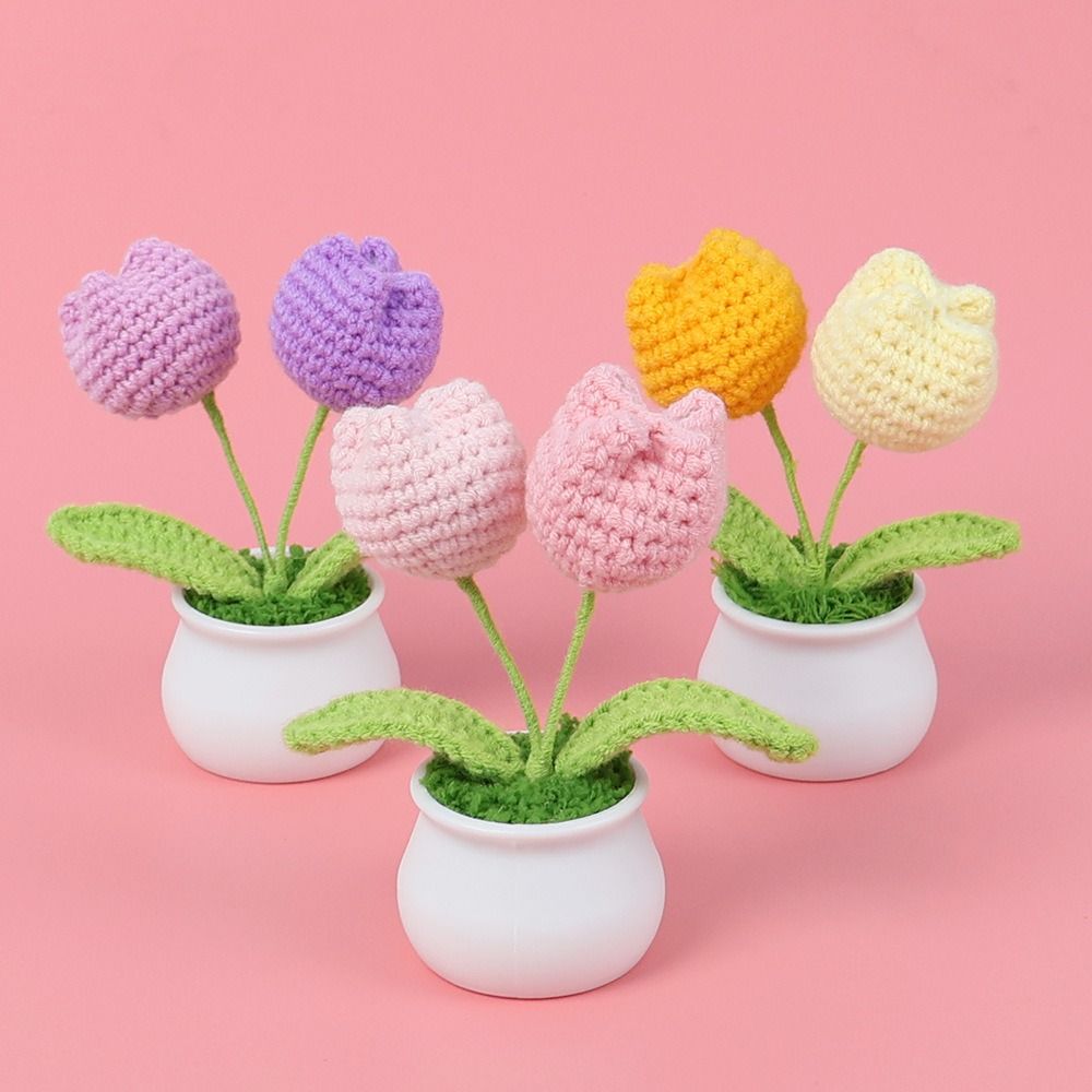 DIY Craft Тюльпан Цветы ручной работы Готовые плетеные цветы ручной работы в горшке Декор для домашнего рабочего стола