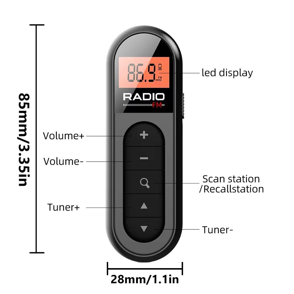 Mini Pocket Clip FM Radio Portable Radio with LCD Display Wired 3.5mm Headphones For Meetings Tours Running