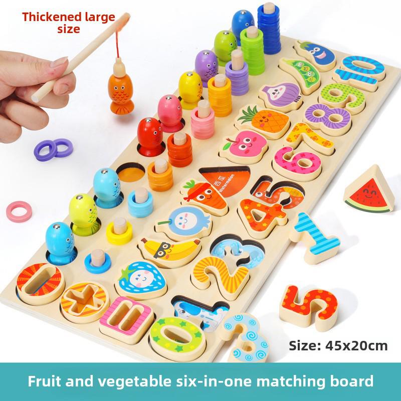 Children's Magnetic Fishing & Building Block Puzzle: Six-in-One Fruit Logarithmic Board & Assembly Set.