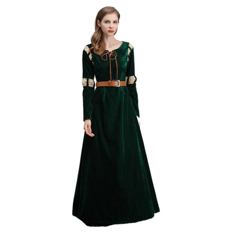 Women's Brave Merida Green Court Long Dress Halloween Cosplay Costume