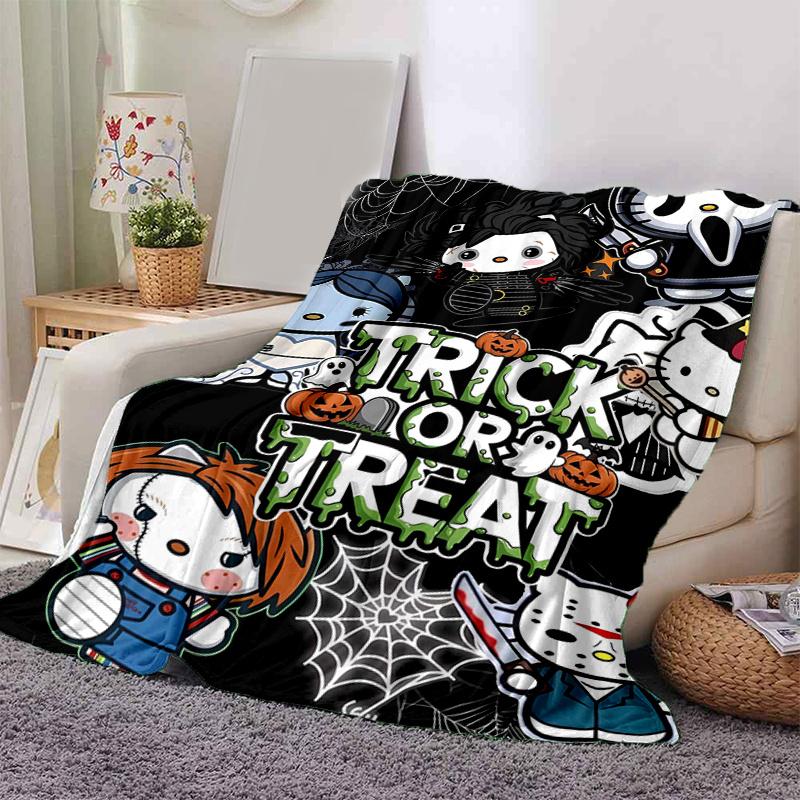 1pc Trick or Treat Hello Kitty Halloween Themes Blanket, Soft Warm Throw for Home Decor, Gift Idea for Family and Friend, Living Room, Travel, Camping