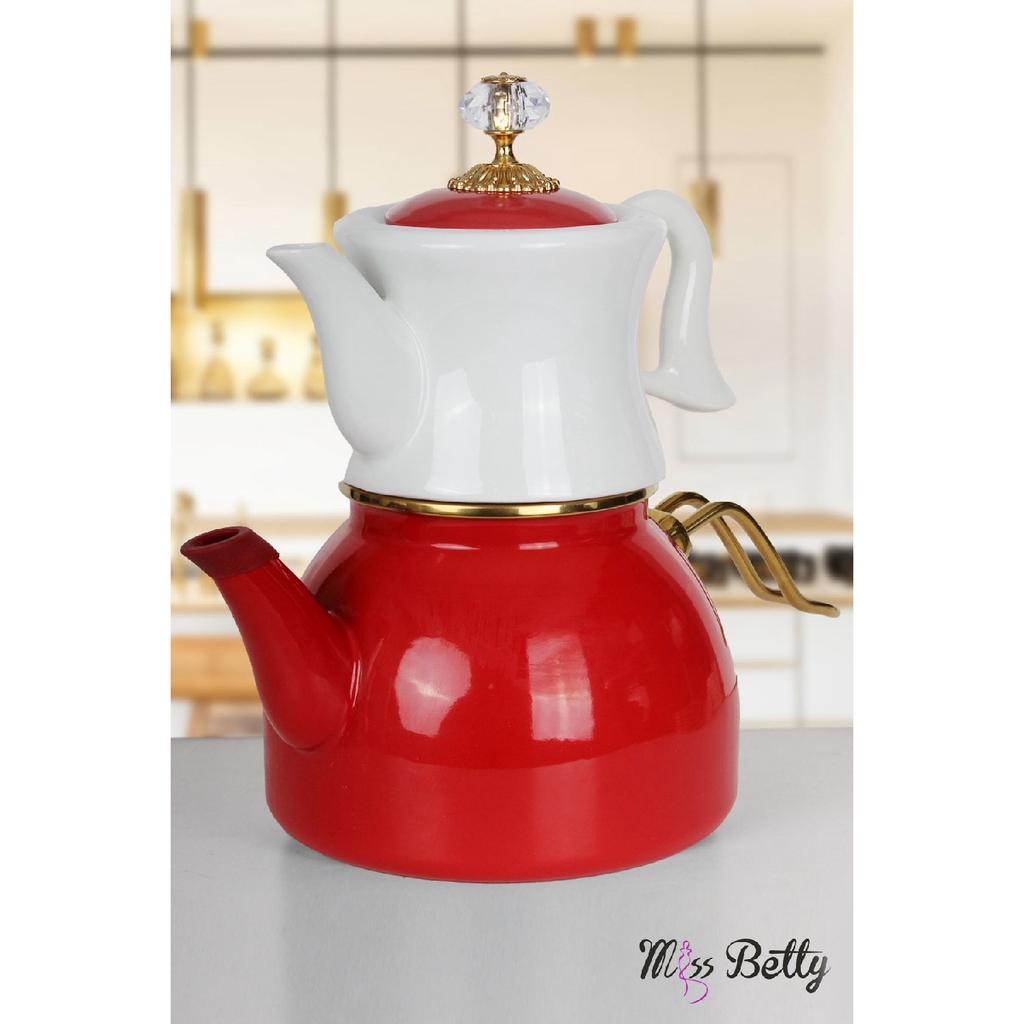 Enamel Teapot With Porcelain Teapot Dark Green