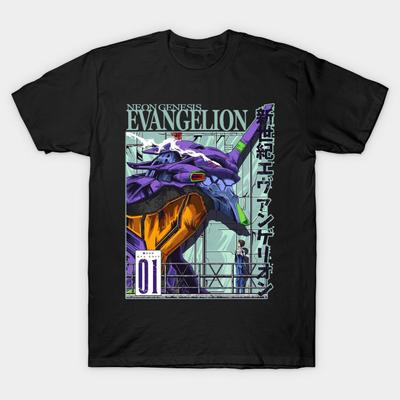 Мужская черная футболка с принтом, очень большая футболка Evangelion - neon genesis evangelion, хлопковая футболка с принтом на бумаге для переноса изображения без вырезания