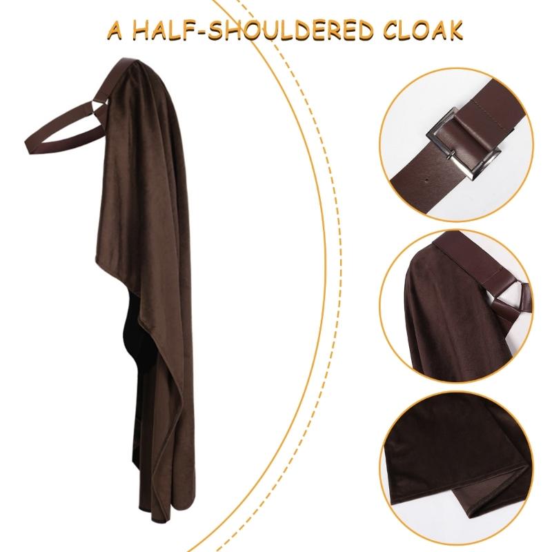 Medieval Shawl Half Shoulder Cape, Men Medieval Half Cape with Adjustable Leather Straps For Halloween, Cosplay Parties