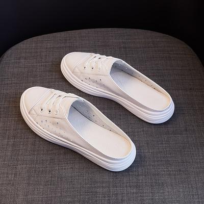Полутапочки Baotou из натуральной кожи, женская верхняя одежда, новые летние стильные полутапочки без шнуровки на мягкой подошве, маленькие белые туфли