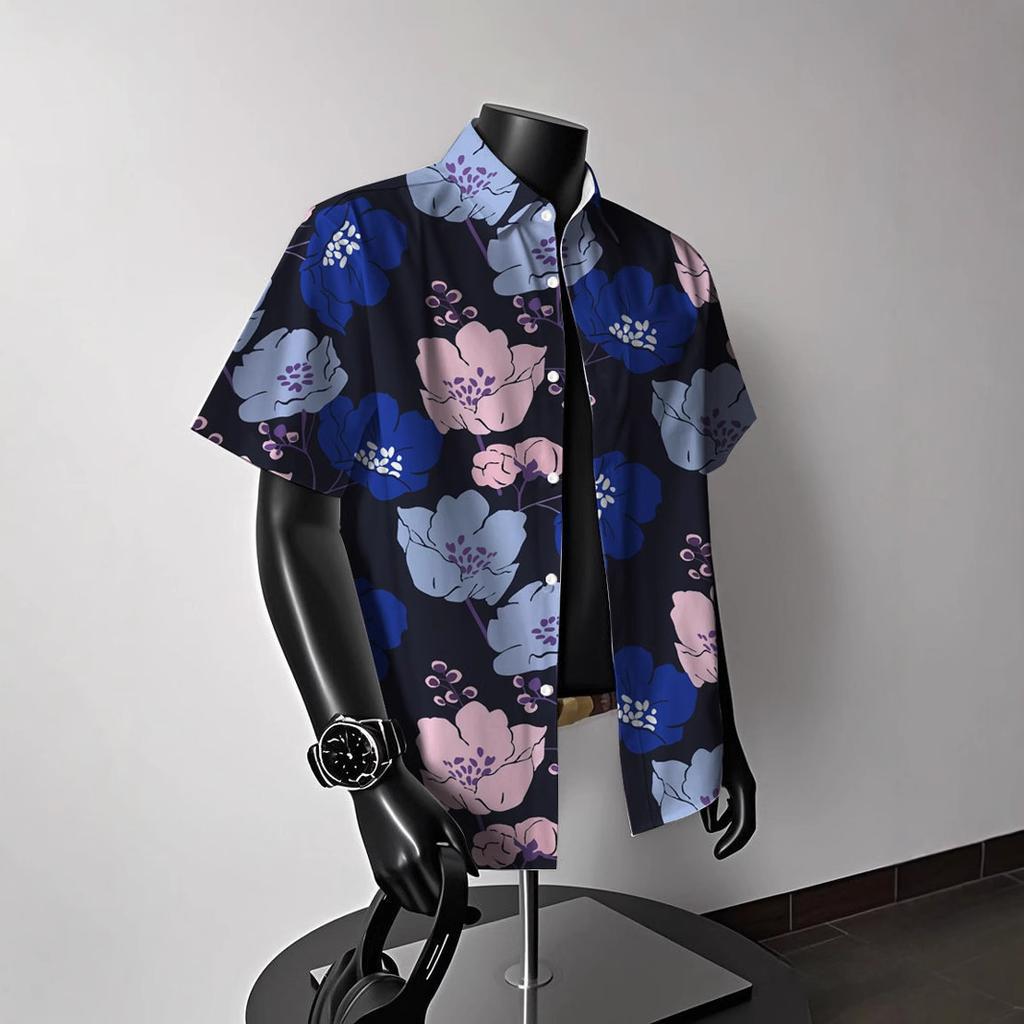 Japanese Tide Hong Kong Style Summer Short-Sleeved Flower Shirt Men'S And Women'S High-End Ruffian Handsome Hawaiian Beach Couple Loose Shirt