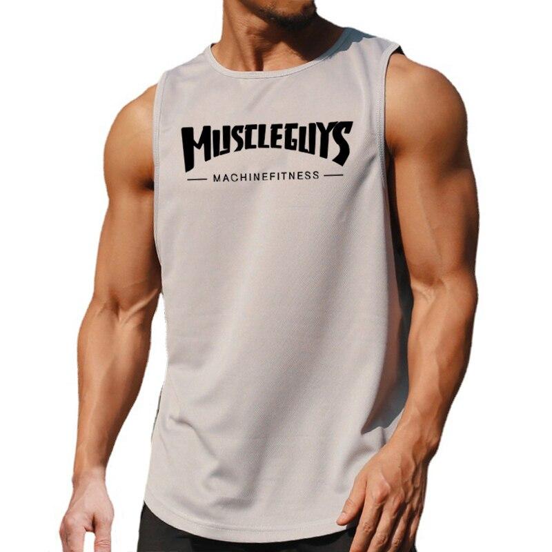Muscleguys Мужская спортивная одежда, летние сетчатые футболки без рукавов с принтом для бодибилдинга, быстросохнущая удобная майка с широкими плечами