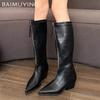 Зимние женские высокие сапоги с острым носком на среднем каблуке массивные туфли Зимние модные дизайнерские туфли Mew Brand 2025 на молнии готические туфли Botas Mujer