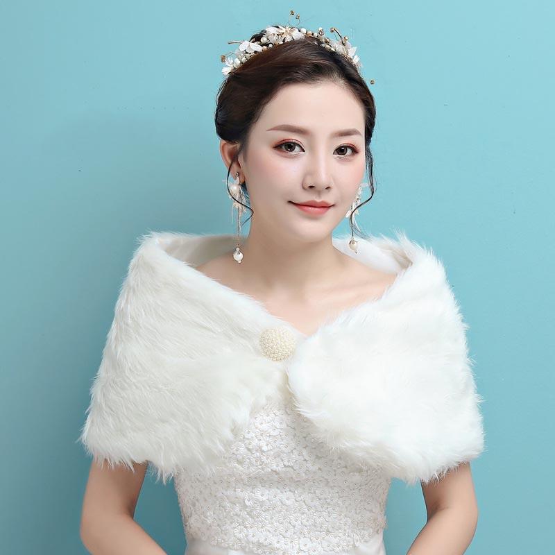 Свадебное вечернее платье с запахом из искусственного меха, болеро, накидка, свадебная шаль