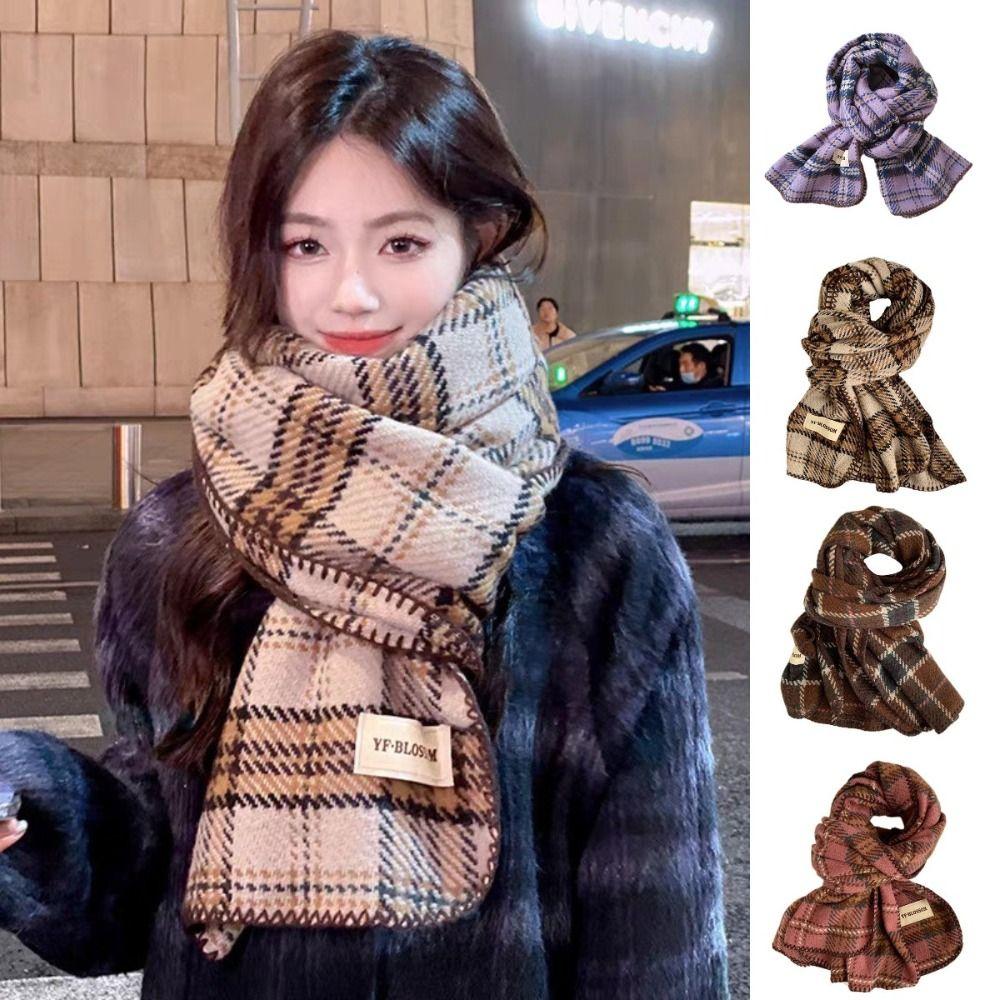 Thick Red Plaid Scarf Plush Long Shawl Classic Cashmere Scarves  Girl