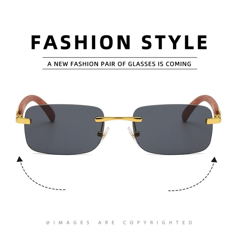 Модные винтажные маленькие безободковые квадратные солнцезащитные очки Женские Мужские Дизайнерские популярные для путешествий вождения Деревянные солнцезащитные очки Uv400