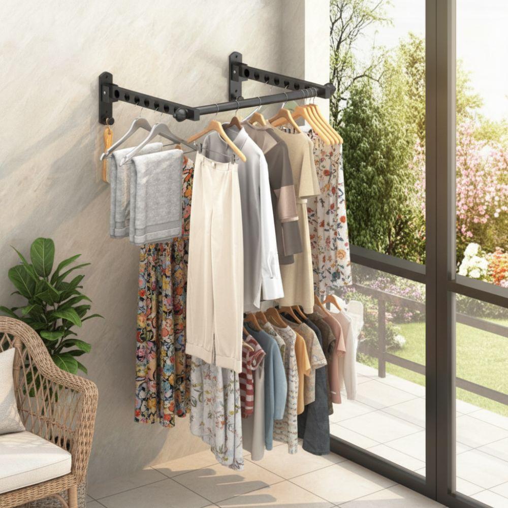 Non-Punching Drying Rack Stainless Steel Clothes Drying Hanger Folding Drying Racks Bathroom