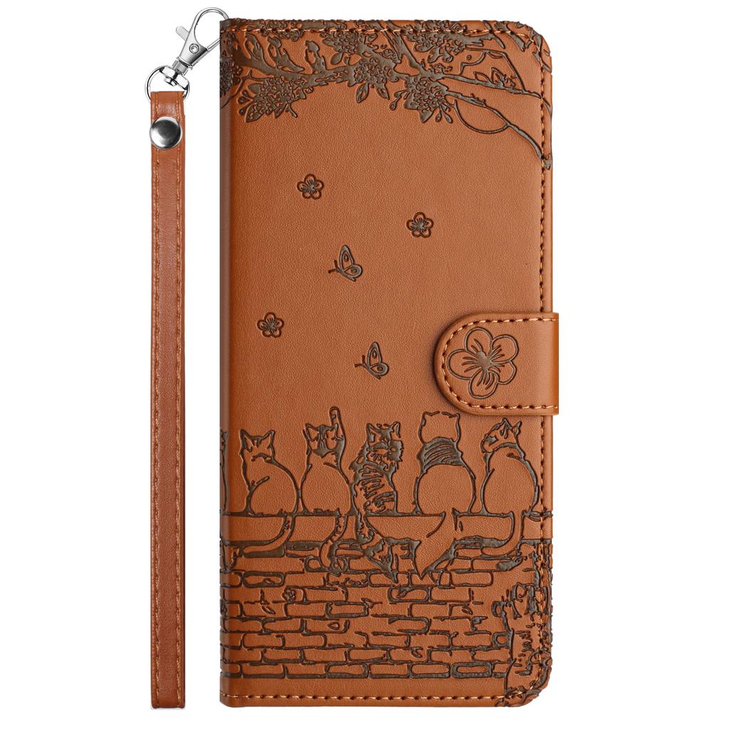 For iPhone 17 Pro Case with Wrist Strap Leather Phone Cover Wall Cats Pattern