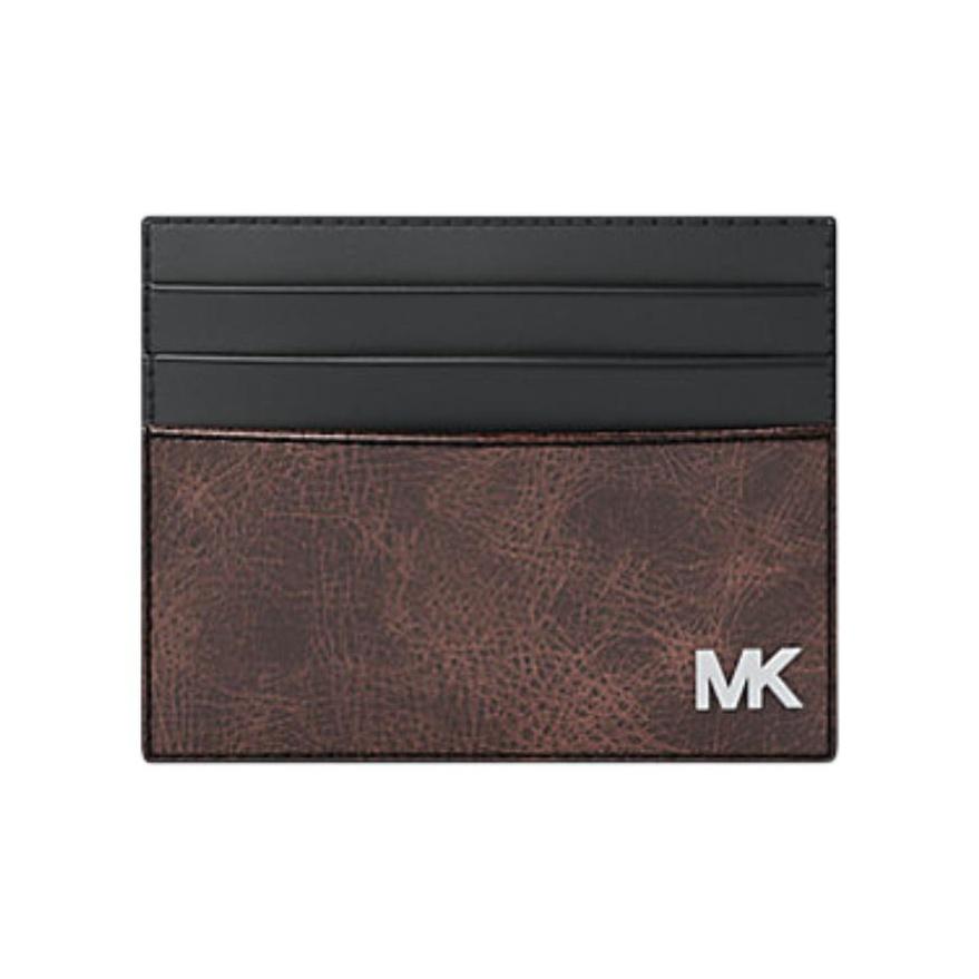 Michael Kors MK Cyrus Дизайн с цветовыми блоками и логотипом-буквой, украшенный бронзой, держатель для карт из ПУ, мужские аксессуары, коричневый, черный 36F5LCYD2U-CHOCOLATE