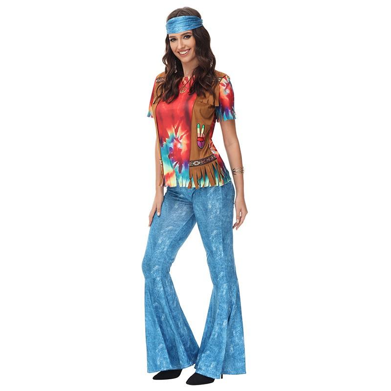 Halloween Couple Costume Set 70s Disco Retro Hippie Party Outfit Women Stage Performance