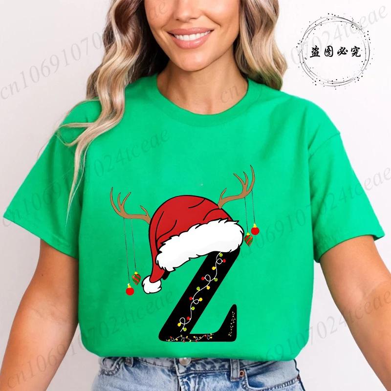 Fashion Merry Christmas Gift for Female Clothing Christmas 26 Alphabet Print TShirt for Women Casual Xmas Tees Short Sleeve Top