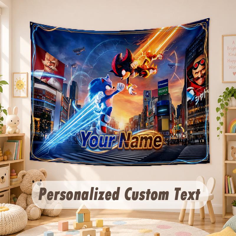 Custom Name Text Tapestry,Sonic Boho Wall Hanging, Decorative Backdrop Tapestry For Room