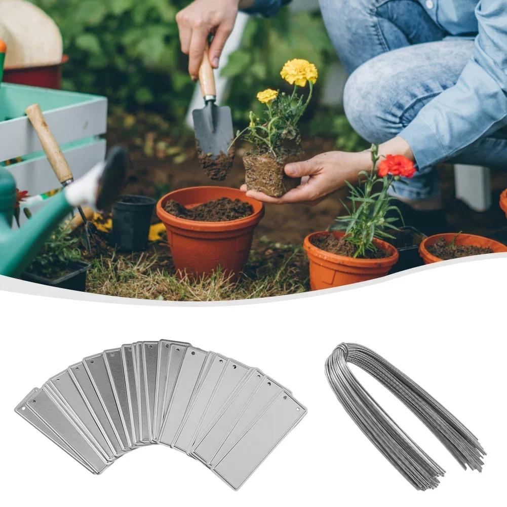 Метки этикетки для растений DIY двусторонние пишущие для помещений и улицы устойчивые к УФ-излучению водонепроницаемые с отверстием 50 шт. набор 82*25*0,5 мм
