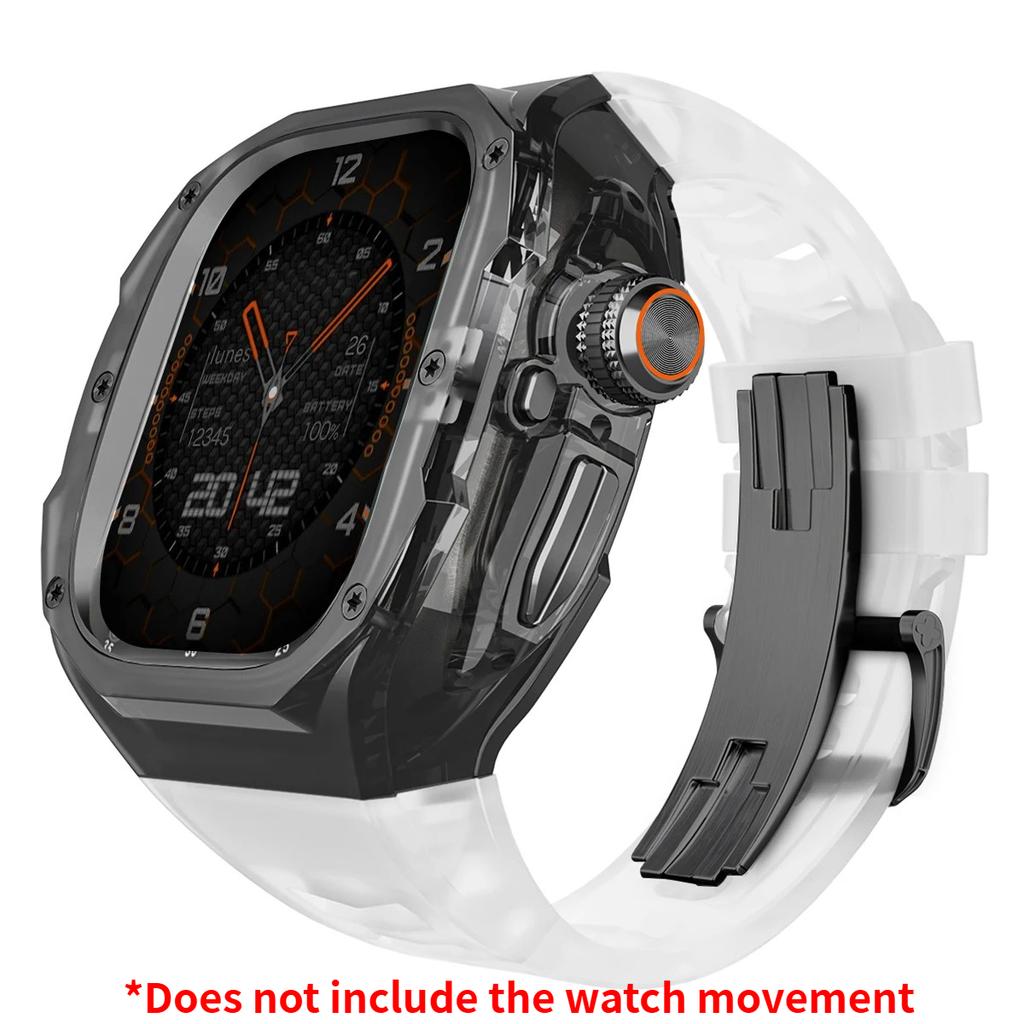 Роскошный мод-комплект для Apple watch Ultra 3/2/1 49 мм Спортивный резиновый ремешок+чехол для Iwatch ultra 49 мм Прозрачный ледяной чехол Комплект для переделки