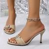 Fashion Punk Metal Buckle Slip On Black Shoes Women 2025 Summer Sexy Pointed Toe Slippers Super High Heels Party Dress Slides Size 34-42