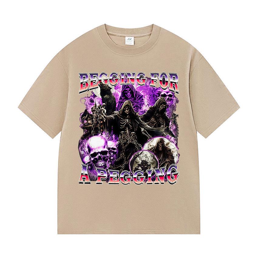 ПРОСЯЩИЙ ПЕГГИНГ Забавная футболка со скелетом Мужская винтажная готическая футболка с коротким рукавом Повседневные хлопковые топы Футболка Уличная одежда