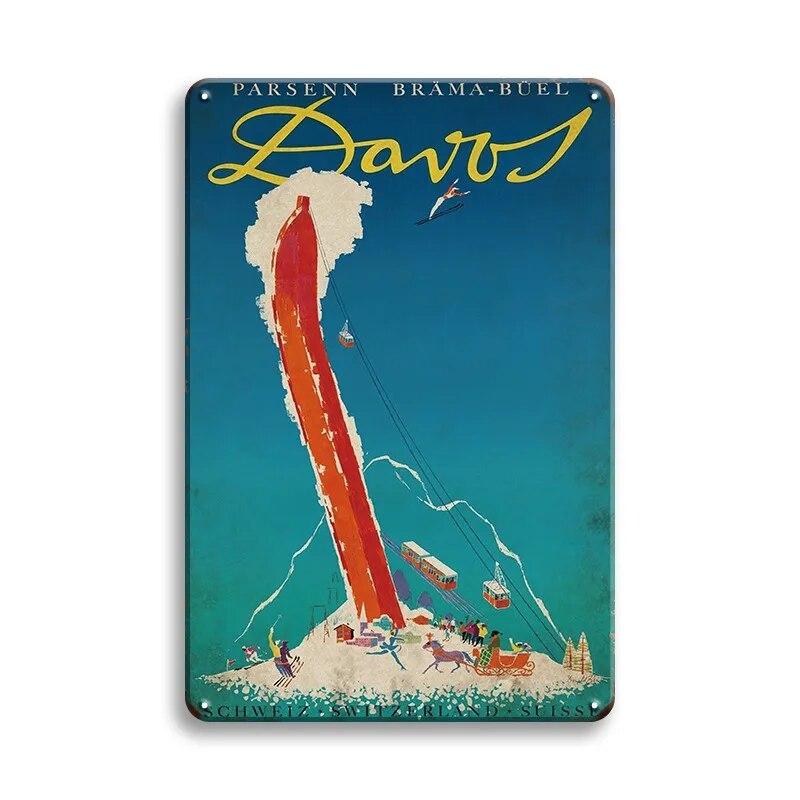 Лыжный бейсбол, металлический знак, австрийские винтажные постеры, спортивный клуб, лыжная металлическая доска, декоративная металлическая пластина, железная живопись, спортивная стена