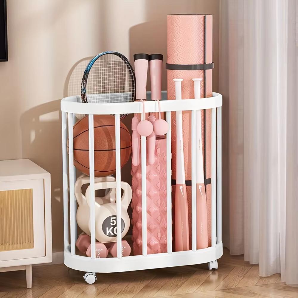 Yoga Mat Storage Basket, A Plastic Material Sports Equipment Storage Bag With Wheels Yoga Mat And Clothes Storage Bag