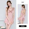 Women's Satin Mesh Lace Sheer Cutout Padded Backless Sleep Dress with Robe Set