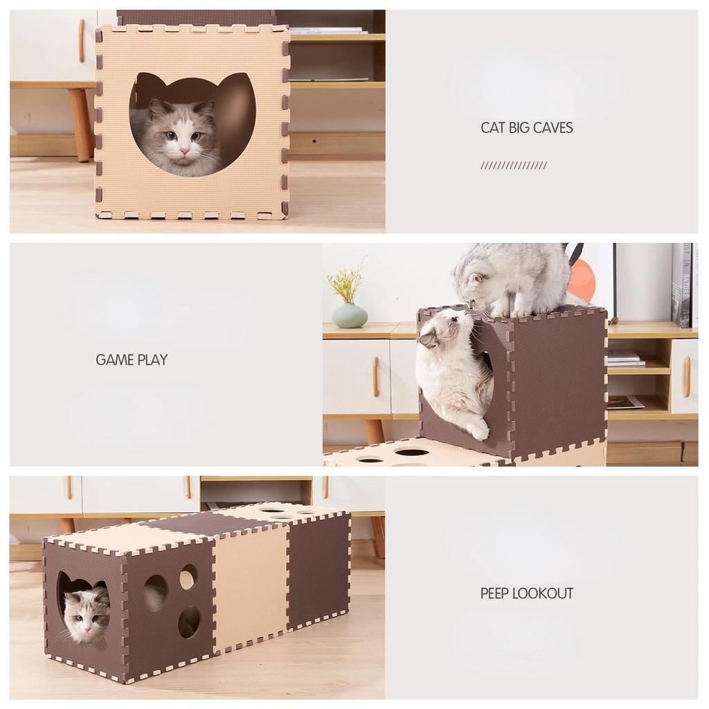 14pcs/set  Foldable Cat Tunnel Toys EVA Foam Scratchig Board Ground Play Interactive Cat Toys DIY Free Combinations 30x30cm Pads
