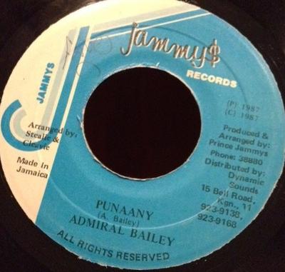 7-дюймовая пластинка ADMIRAL BAILEY Punaany NONE Jammys Records 1987 Ямайка Регги Ска Даб Б/у