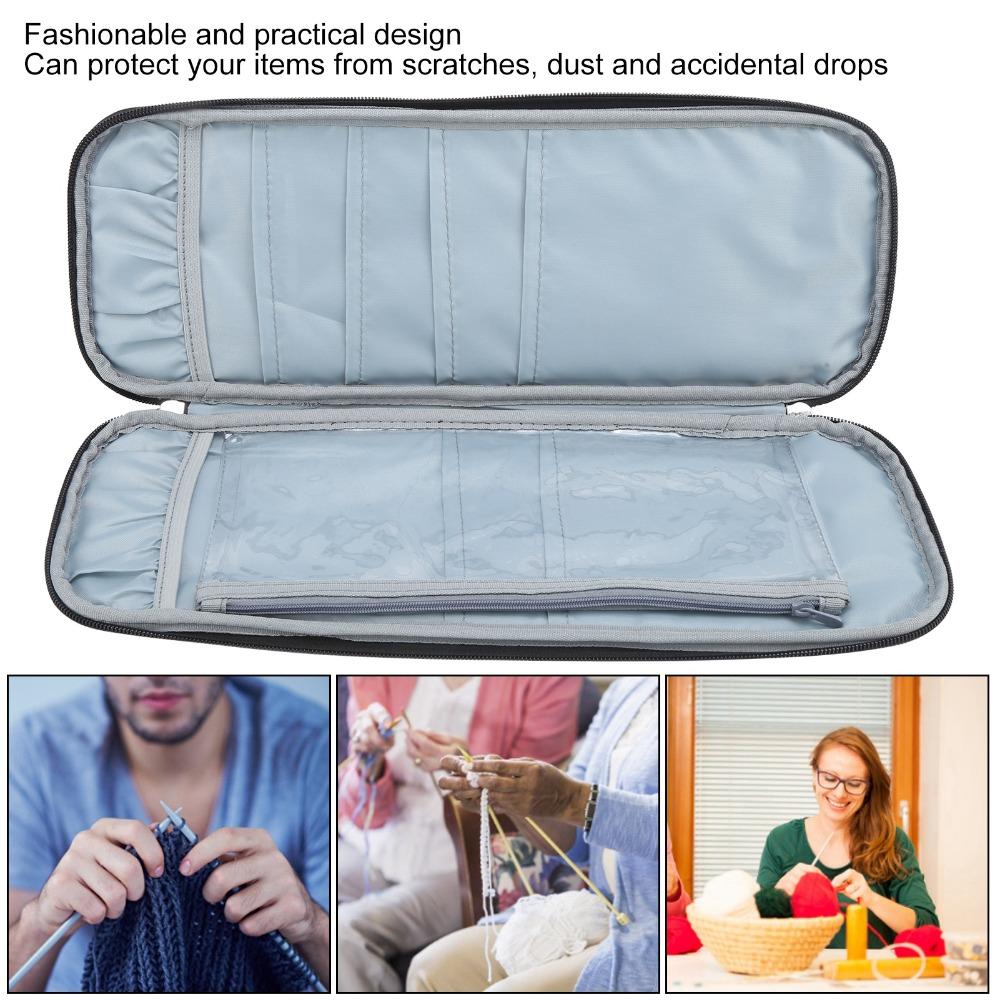 Oxford Cloth Crochet Storage Bag Gray Travel Organizer Bag Knitting Needle Case For Crocheters