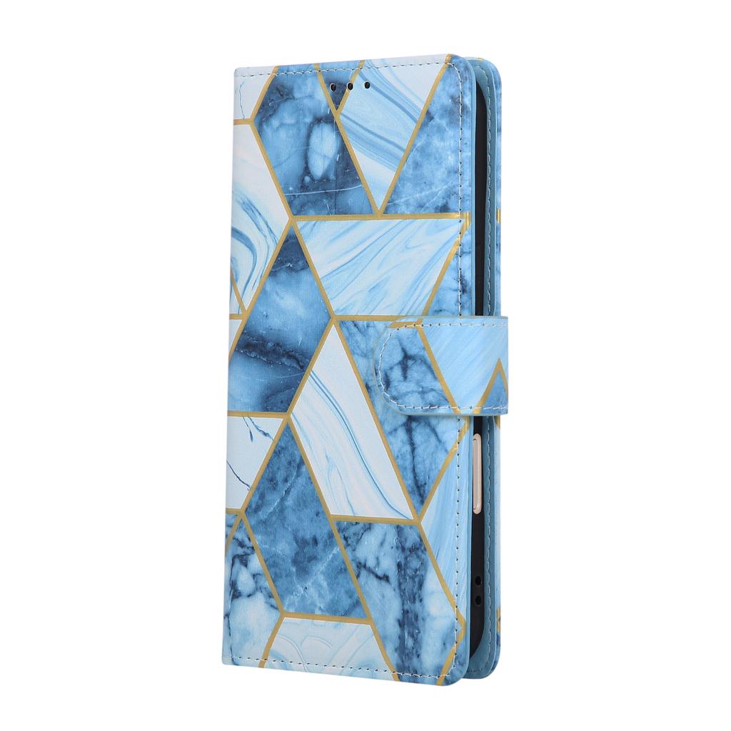 For iPhone 17 Air Case Lacquered Marble Pattern Leather Phone Cover with Wrist Strap