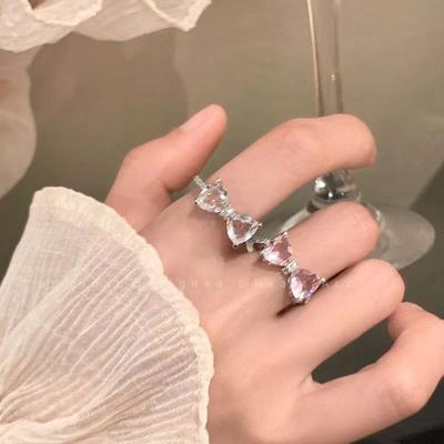 Кольцо с открытым бантом из розового бриллианта, женское, нишевое, регулируемое, для указательного пальца, 2024, новое, легкое, роскошное кольцо