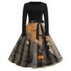 Women's Casual Fashion Round Neck Halloween Printed Vintage Dress