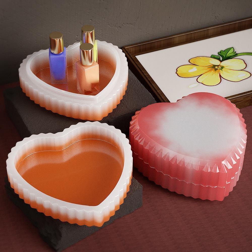 DIY Adhesive Plaster Candlestick Mould Striped Love Plate Storage Box Mold Heart Shaped Tray Jewelry Storage Box Silicone Mold