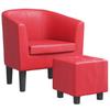 Club Chair with Footstool Red Faux Leather