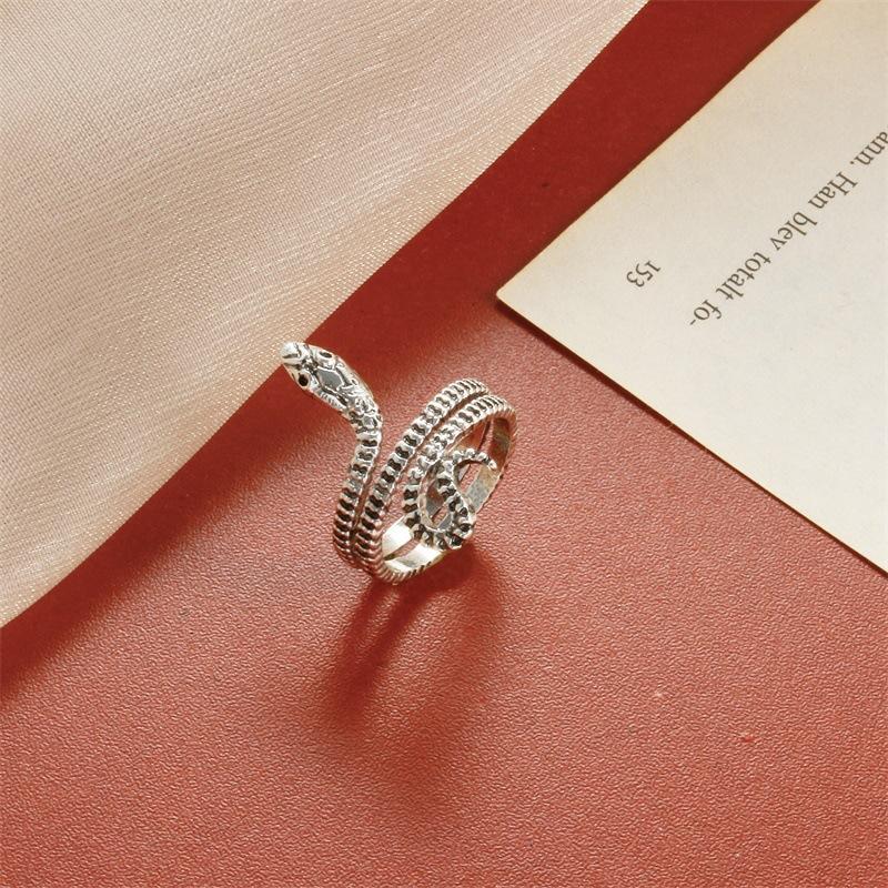 Retro Opening Snake Ring Golden Punk Wind Winding Snake Ring Exaggerated Personality Copper Accessories ARI