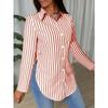 Женская мода повседневная весна осень полосатый принт длинный рукав воротник поло блузки и рубашки