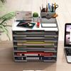 File Storage Box Multi-Layer Bookshelf Office Supplies File Box with Pen Holder Book Stand Shelf A4 Desktop File Shelf